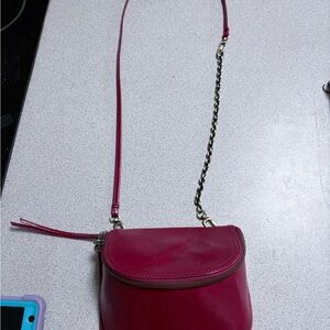 HOBO Magenta Leather Crossbody with Chain Strap